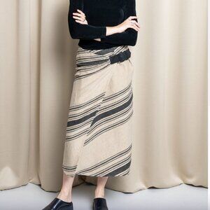 Rare VTG Ralph Lauren Blanket Wrap Midi Skirt Asymmetrical Linen Belt Detail